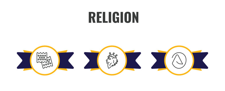 religion outline icon set. thin line matzo, lion of judah, atheism icons. editable vector