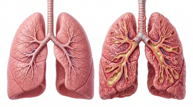 Healthy Lungs Compared With Bronchiectasis Lung Anatomy