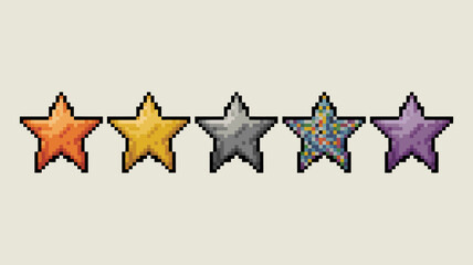 Fototapeta premium pixel art star shapes in orange yellow gray multicolored and purple isolated on white