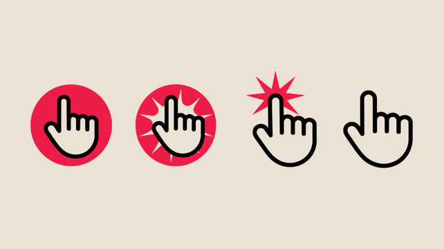 hand cursor icons set stylized pointing finger symbols in black and red tones
