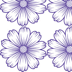 Obraz premium Seamless pattern of purple outlined daisy like flowers with the flowers have