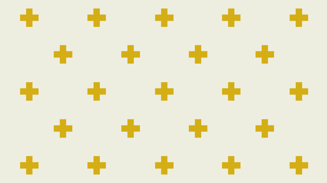 yellow plus sign pattern on a cream colored background repeating geometric design