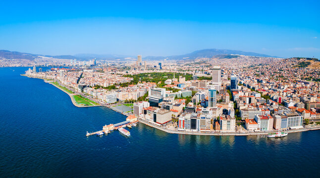 Izmir city centre aerial panoramic view in Turkey