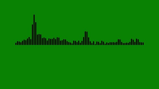 Dynamic digital audio spectrum overlay green background alpha channel sound wave oscilloscope visual effects professional frequency bars voice recording signal for video loop 4k.