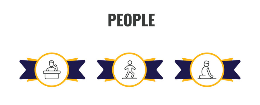 people outline icon set. thin line leader speech, bast, julus icons. editable vector