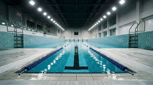 Modern Indoor Swimming Pool Facility Empty for Exercise