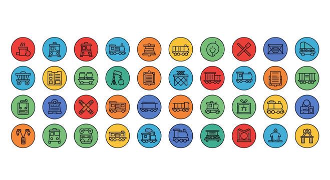 Train and Railway Icons Set: Vector Symbols for Transportation and Industry