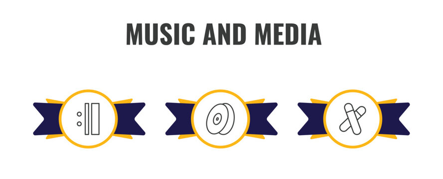 music and media outline icon set. thin line repeat, cymbal, clave icons. editable vector
