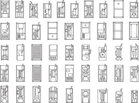 A comprehensive overhead view array of meticulously detailed shipping container designs.