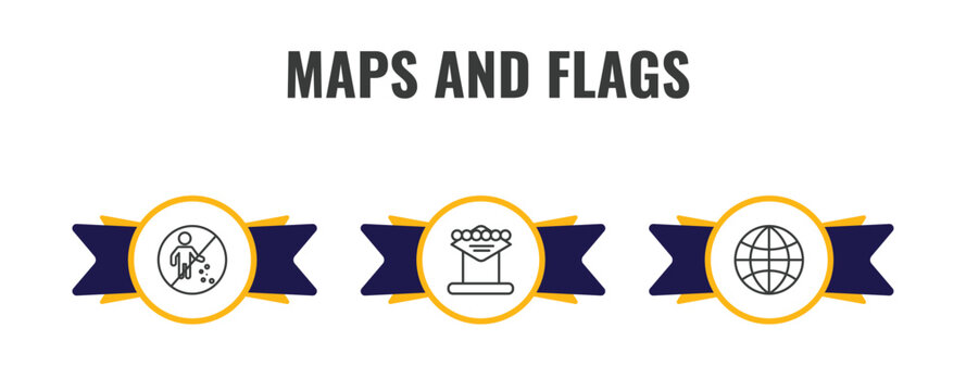 maps and flags outline icon set. thin line no littering, las vegas, earth gobe icons. editable vector