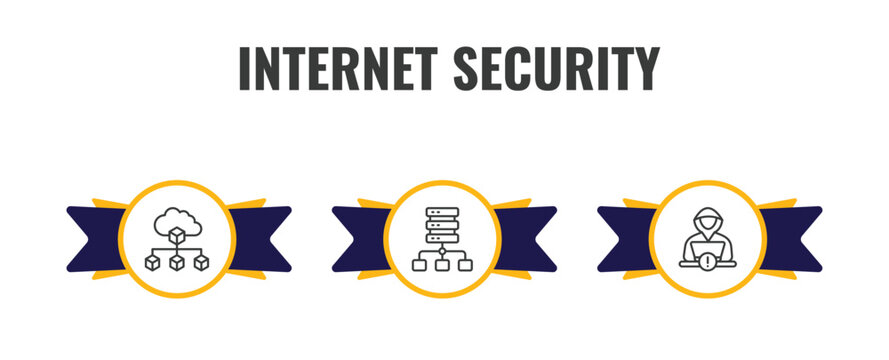 internet security outline icon set. thin line network cubes, proxy server, hacker icons. editable vector