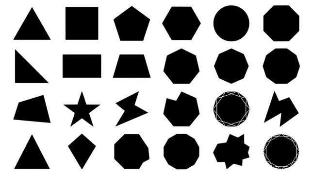 Shapes geometric set with various polygons and circles in black featuring design elements, graphic design, illustration with artistic elements and