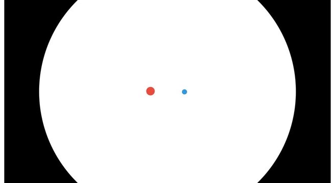 Inseparable bond: minimalist red and blue dots orbiting together animation
