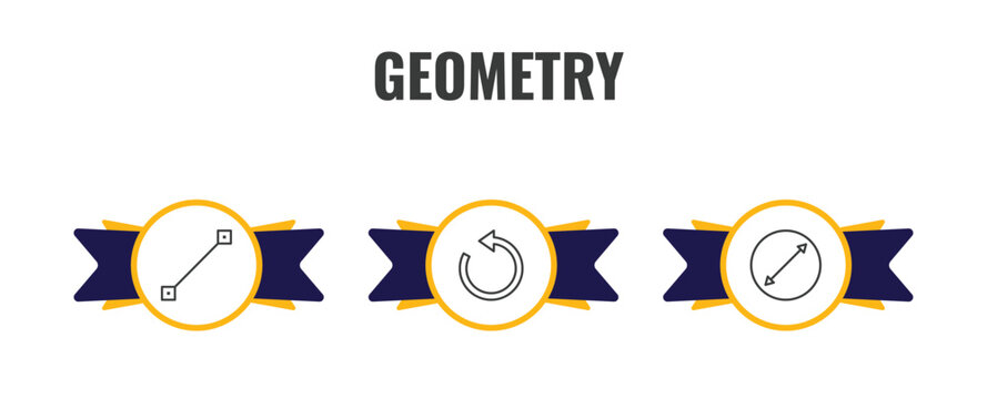 geometry outline icon set. thin line lengthen, rotate, diameter icons. editable vector