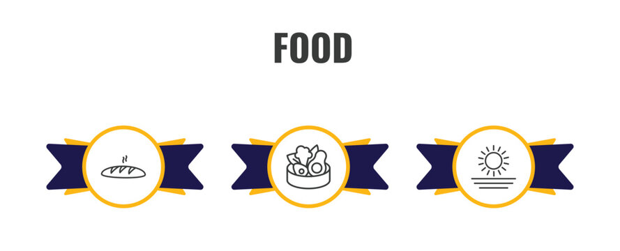 food outline icon set. thin line french bread, healthy food, morning icons. editable vector