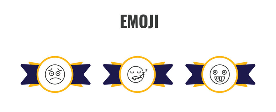 emoji outline icon set. thin line worried emoji, sleeping emoji, stupid icons. editable vector