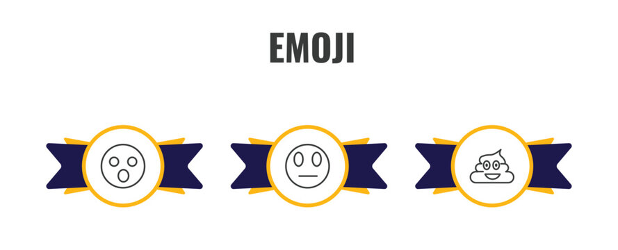 emoji outline icon set. thin line surprised emoji, suspicious emoji, poo icons. editable vector