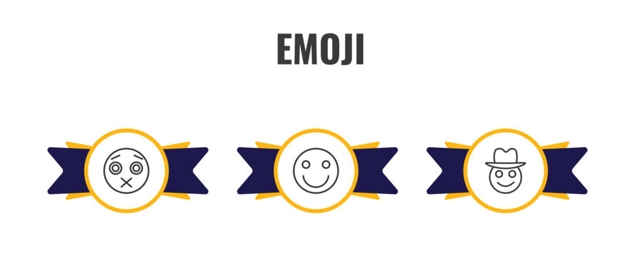 emoji outline icon set. thin line silent emoji, happy emoji, cowboy hat icons. editable vector