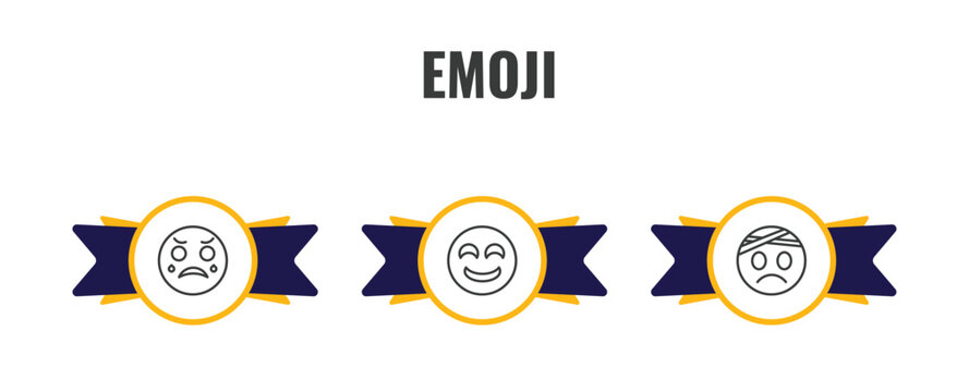 emoji outline icon set. thin line crying emoji, drool emoji, injured icons. editable vector