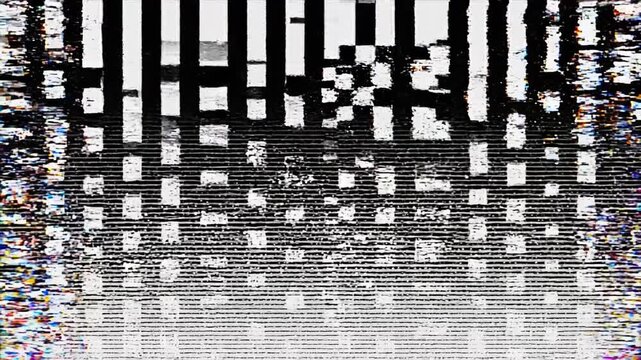 Glitchy screen with distorted pixels.