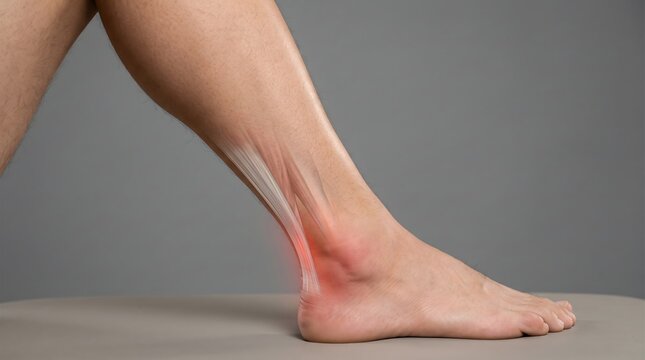 Achilles Tendonitis And Ankle Pain Concept With Tendon Anatomy Overlay