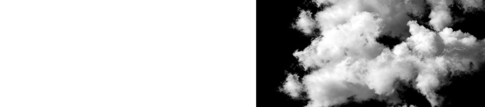 Fluffy white clouds on black background, night sky with cumulus clouds