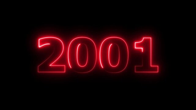 2001 number neon text animation. Neon beautiful red color number background 4k video.