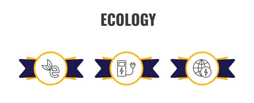 ecology outline icon set. thin line eco e, electric station, energy globe icons. editable vector