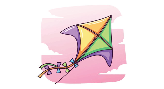 Colorful Diamond Kite Flying High on a Pink Background.