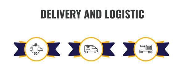 delivery and logistic outline icon set. thin line supply chain, cargo bus, cargo train icons. editable vector © Farahim