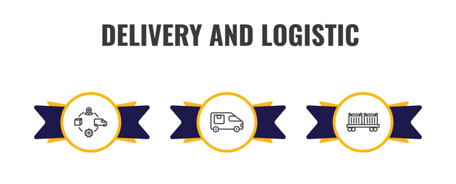 delivery and logistic outline icon set. thin line supply chain, cargo bus, cargo train icons. editable vector