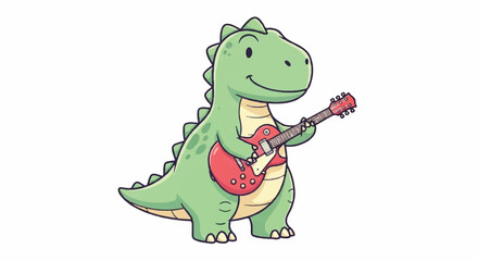 Obraz premium Cute cartoon dinosaur playing electric guitar.
