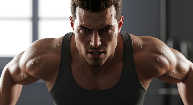 Intense Workout - A Determined Mans Physical Prowess.