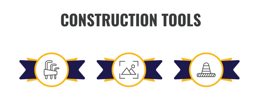 construction tools outline icon set. thin line allen keys, wallpaper, traffic cone icons. editable vector