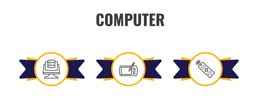 computer outline icon set. thin line data page, tablet tool, tv controller icons. editable vector