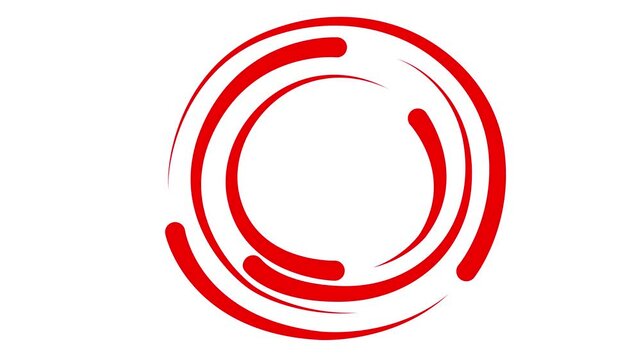 Animated red decorative lines is drawn. Linear circle frame with copy space. Fluid effect. Drop of liquid moving. Looped video. Vector illustration isolated on white background.