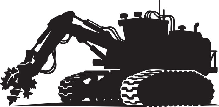 Tracked Surface Miner Excavator with Cutter Head Attachment Industrial Silhouette