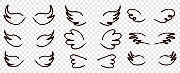 Wing vector heart with hand princess queen for angel doodle brush. © Alyona_Uvarova