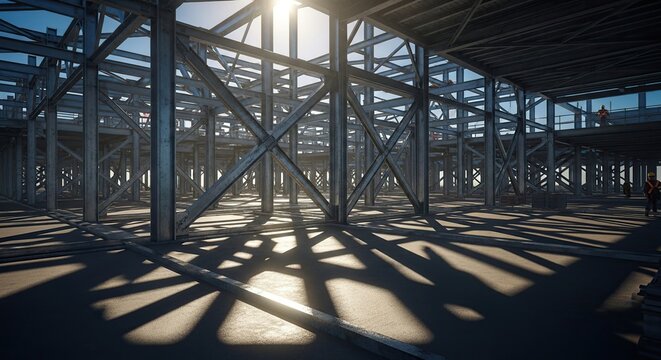 Construction Site Framework - Steel Beams and Shadows.