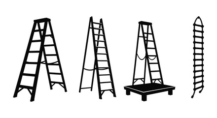 Four different ladders in black silhouette © Saifasafa