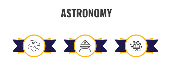 astronomy outline icon set. thin line asteroid, space capsule, observatory icons. editable vector © Farahim