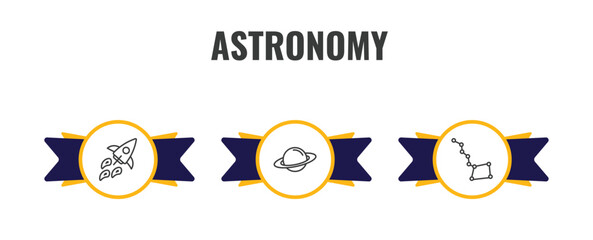 astronomy outline icon set. thin line rocket flying, saturn, big dipper icons. editable vector © Farahim