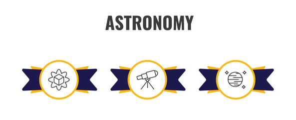 astronomy outline icon set. thin line simulator, telescope pointing up, neptune with satellite icons. editable vector © Farahim