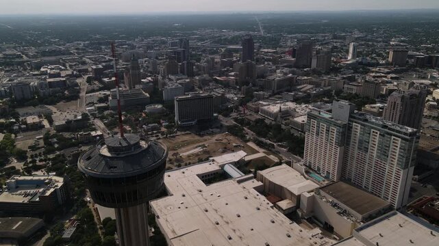 Cinematic Panoramic Tower View in San Antonio Texas at Sunset