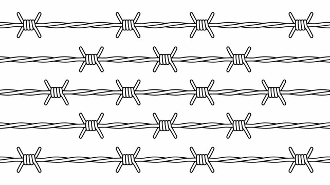 barbed wire pattern black and white linear illustration on a white background
