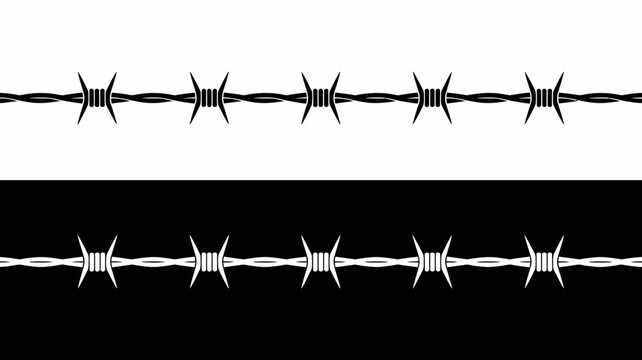 barbed wire silhouette on white and black backgrounds security fencing with sharp barbs