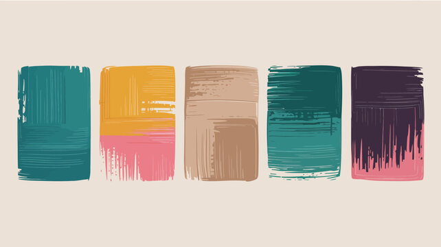 abstract brushstroke rectangles in teal gold beige dark teal and purple on a cream background