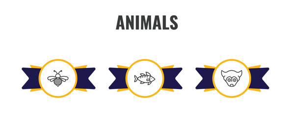 animals outline icon set. thin line bee, zander, siberian husky icons. editable vector © Farahim