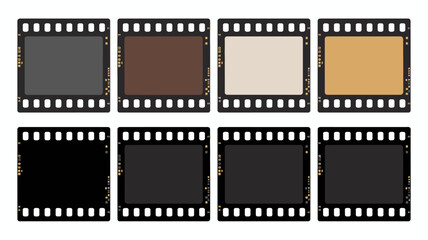 Fototapeta premium collection of eight film strips with various colored backgrounds isolated on white