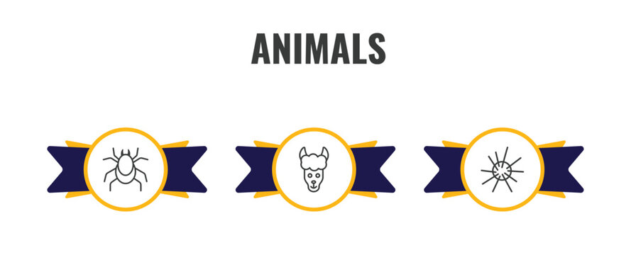 animals outline icon set. thin line mite, lama, sea urchin icons. editable vector